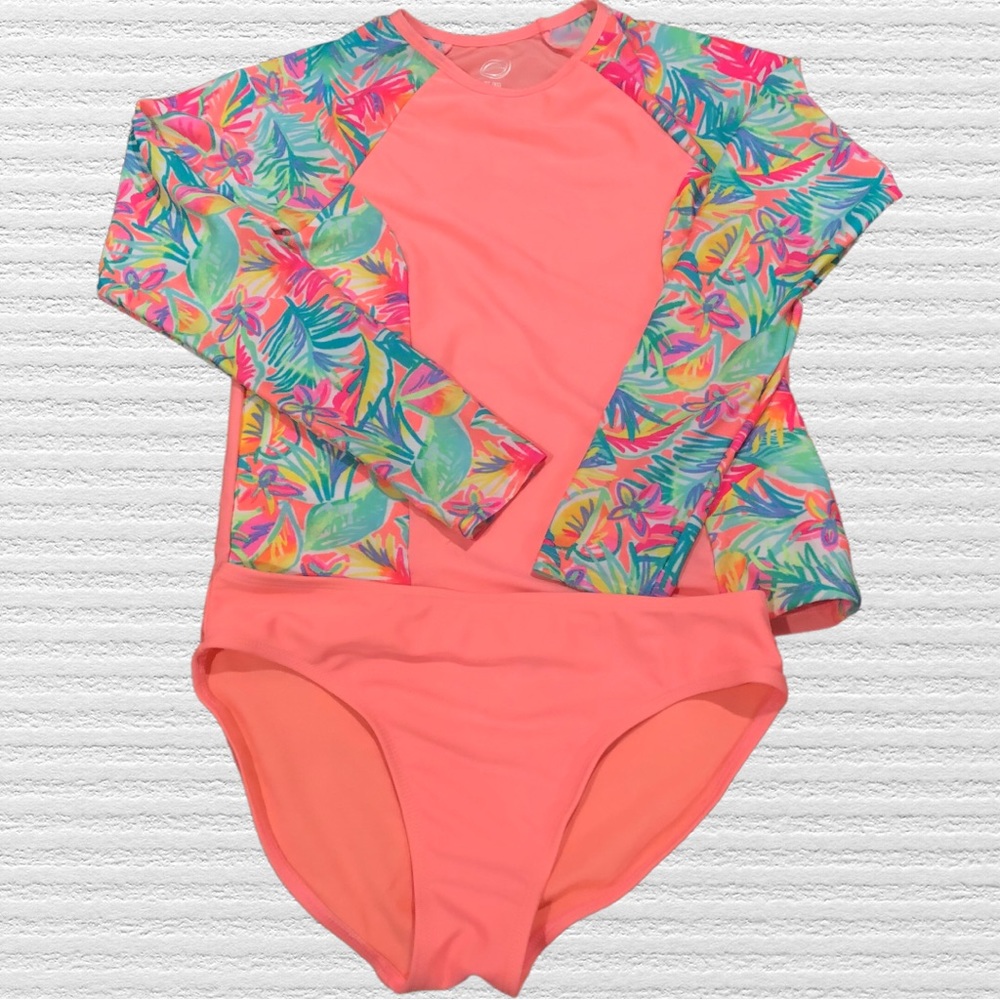 Wonder Nation Girls XL Rash Guard Two Piece Swimsuit
